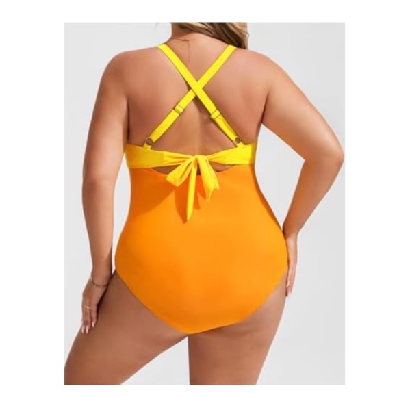 Women’s Plus Size Tummy Control Mesh Cutout Twist Front One Piece Bathing Suit - Picture 2 of 7